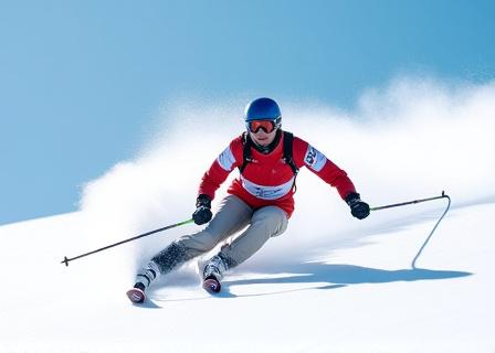 A skier expertly carving on a pristine slope